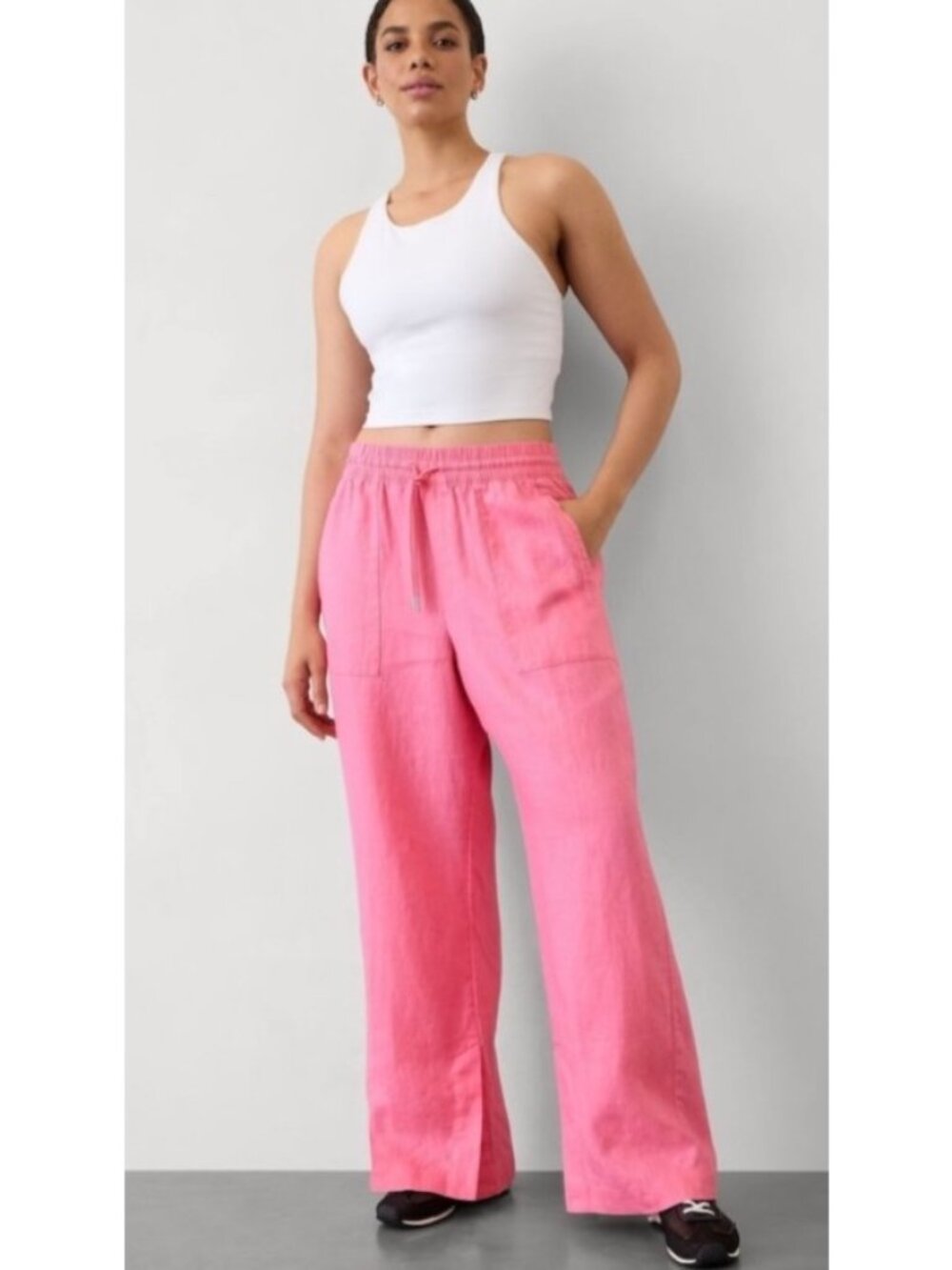 NEW Athleta Retreat Wide Leg Linen Pull-On Pants XL Pink Lightweight Casual